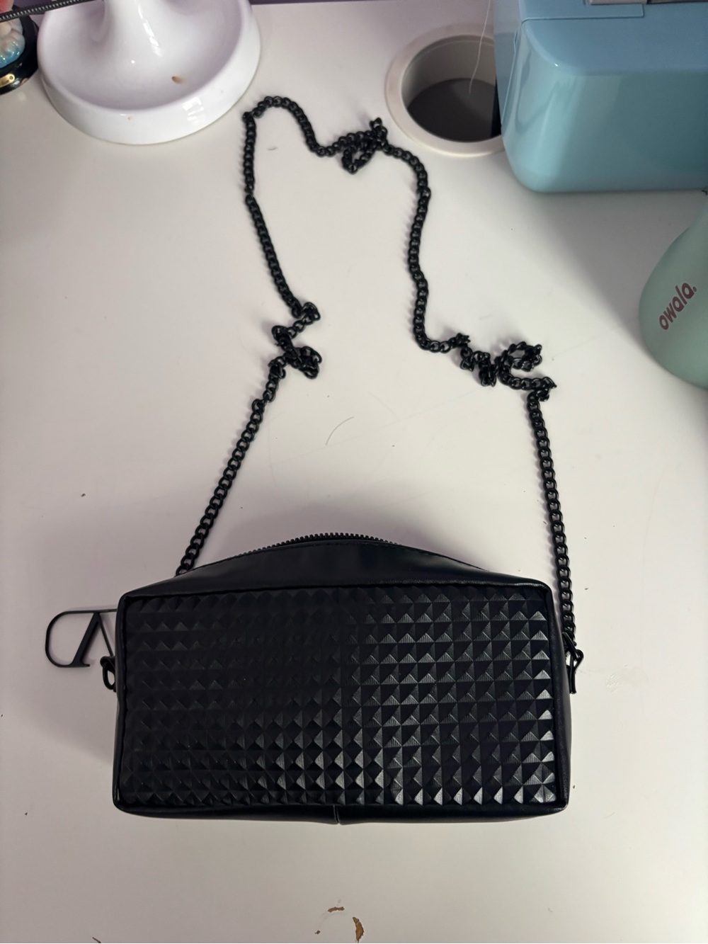Valentino Black Stud-Texture Chain Crossbody Bag